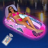 Light-up Inflatable Pool Float Chair with Remote Control - 17 Colors, 7 Modes -Floats Rafts with Cup Holders Beach Float Pool Sofa Fun and Relaxing Pool Party Toy for Adults and Kid…