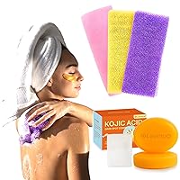 3 Pieces African Net Bath Sponge Authentic & Turmeric Kojic Acid Dark Spot Corrector Soap