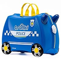 Trunki Ride-On Kids Suitcase | Tow-Along Toddler Luggage | Carry-On Cute Bag with Wheels | Airplane Travel Essentials: Percy Police Car Blue