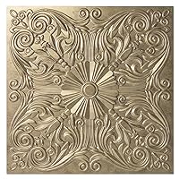 Art3d Decorative Ceiling Tile 2x2 Glue up, Lay in Ceiling Tile 24x24 Pack of 12pcs Spanish Floral in Antique Gold