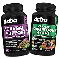Adrenal Support & Organic Superfood Greens & Fruit Supplements - Daily Energy Super Food Fruits and Veggies Supplement Tablets Plus Vegetable Foods