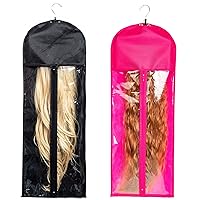 2 Pack Extra Long Hair Extension Holder Wig Storage Bag with Hanger Hairpieces Ponytail Bundles Storage Carrier Case for Store Style Hair Travel Hair Extensions Bag