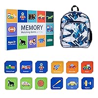 Wildkin 12-inch Backpack and Boys Memory Matching Game (72 pc) Bundle: Boost Memory Educational Card, and Comfortable Kids Backpack (Sharks)