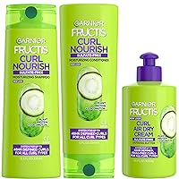 Fructis Curl Nourish Sulfate Free Moisturizing Shampoo, Conditioner + Air Dry Cream Defining Butter Set (3 Items), 1 Kit (Packaging May Vary)