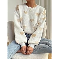 Women's Sweater Heart Pattern Drop Shoulder Sweater Sweater for Women