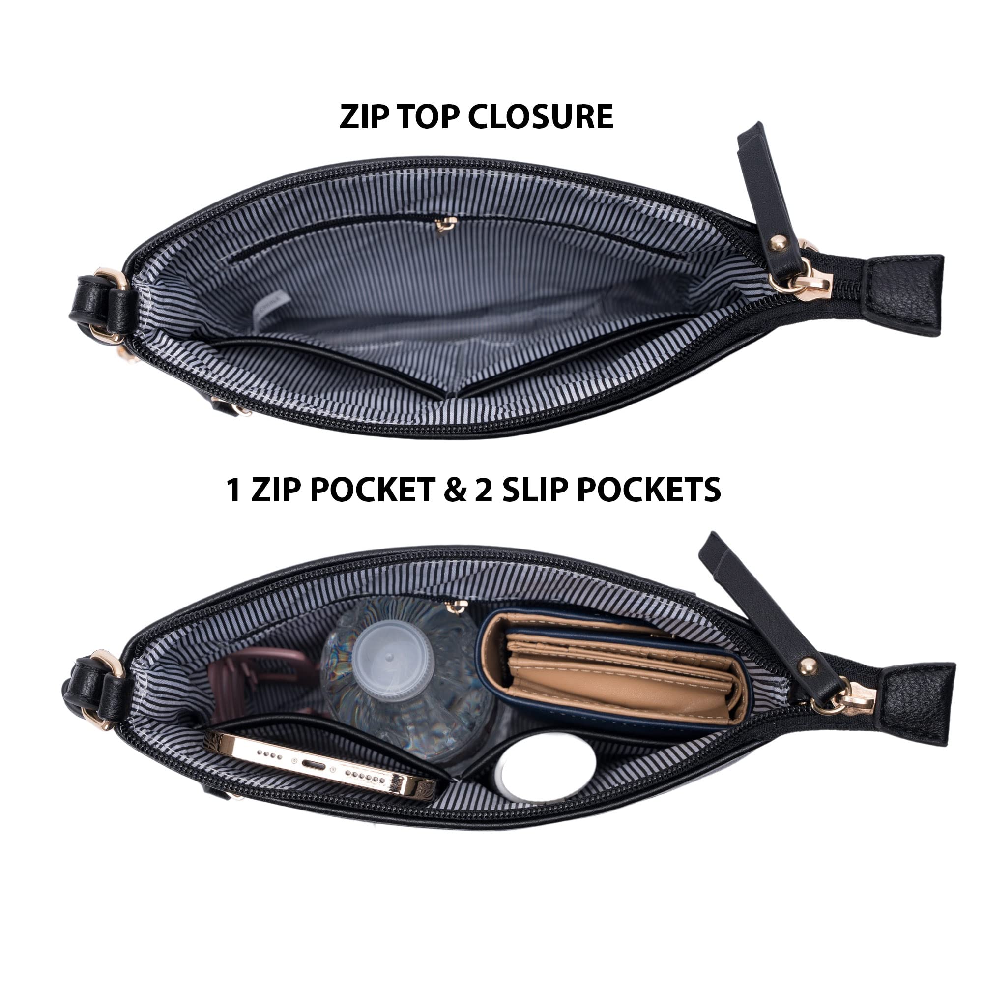 Solene Crossbody Bag Functional Multi Pocket Messenger Purse Top Zip Closure Shoulder Handbag With Adjustable Strap