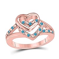 Forever Double Heart Promise Engagement Wedding Ring 0.45 Carat Round Cut Blue Topaz 14k Rose Gold Plated Alloy Valentine Gift
