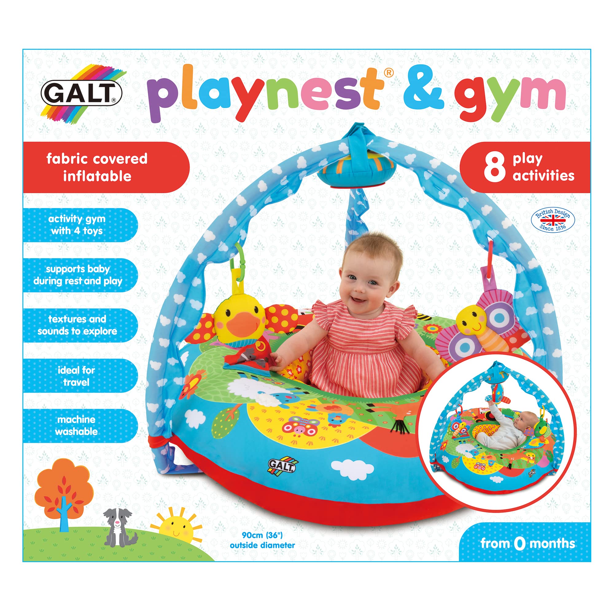 Galt Toys, Playnest & Gym - Farm, Baby Activity Center & Floor Seat, includes 1 x Inflatable ring