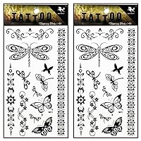 Tattoos 2 Sheets Butterfly dragonfly Vine Fantasy Henna Temporary Tattoo Body Art Stickers Waterproof Tattoos Fake Removable for Kid Teens Men Women