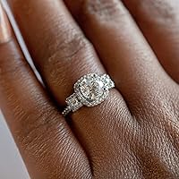 2.00 CT Round Moissanite Engagement Ring Wedding Bridal Ring Set, Diamond Ring, Anniversary Solitaire Halo Setting Promise Vintage Antique Gold Silver Ring for Her (4.5)