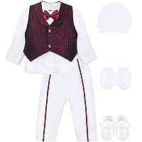 Lilax Baby Boys Newborn Gentleman Outfit Long Sleeve White Shirt with Vest and Pant 6 Piece Set