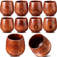 Gerrii 10 Pieces Wooden Tea Cup Wooden Coffee Mug Water Japanese Tea Cup Solid Wood Drinking Cup Teacup Glass for Wine, Beer, Milk, Hot Drinks, 6 oz