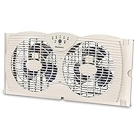 HOLMES Dual Blade Digital Window Fan with Programmable Thermostat Control, Dual 3 Blade Fans, 2 Speeds, Expandable Side Panel with Additional Extender Panels, White