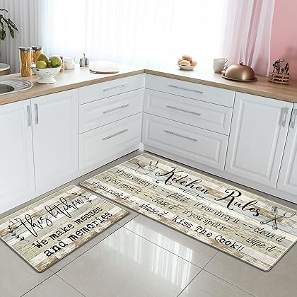 HomeStretch Kitchen Mat Set of 2, Kitchen Rugs Anti-Fatigue Non-Slip Kitchen Floor Mats Waterproof Standing Mat with Sayings, Warming Gifts for Kitchen Decor, 17