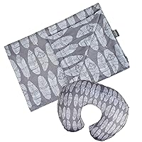 Minky Baby Blanket and Minky Nursing Pillow Slipcover, Gray Feather, for Baby Boys and Girls, Great Bundle for Baby Shower for Moms
