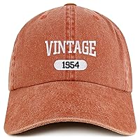 Trendy Apparel Shop Vintage 1954 Embroidered 70th Birthday Soft Crown Washed Cotton Cap