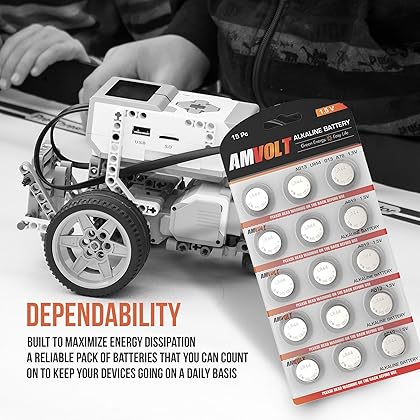 AmVolt- Pack of 15 LR44 Batteries AG13A76 Battery, Premium Alkaline Ultra Power Non Rechargeable Button Battery, 1.5 Volt Small Batteries for Remotes Games Controllers Toys & Electronic Devices