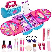 56 Pcs Real Kids Makeup Kit for Girls, Washable Pretend Play Makeup Toy Set with Cosmetic Case for Girl, Toddler Make up Toys Birthday for Kids (Blue)