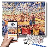 DIY Oil Painting Kit,Boats in The Port of St Tropez Painting by Henri-Edmond Cross Paint by Numbers Kit for Kids and Adults
