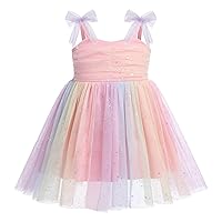 Flower Rainbow Tutu Toddler Baby Girls Floral Sequin Backless Tulle Dress for Cake Smash 1st Birthday Party