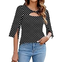 LUYAA Women's 3/4 Sleeve Tops Dressy Casual Summer Cut Out Twist Knot Elegant Blouse Tunics