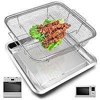 Air Fryer Basket Replacement, 2 Pieces Set 10''x9'' Food Grade Stainless Steel Air Fryer Replacement Tray Mesh Grill Roasting Rack Accessories for Instant Gourmia Other Convection Oven Air Fryer