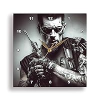 3dRose Tattooed Man Cyberpunk Cyborg with a Fantastic Device in his... - Wall Clocks (dpp-377030-1)