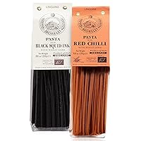 Morelli Organic Pasta Variety Pack - Black Squid Ink Pasta Linguine and Red Chili Linguine - Imported Italian Pasta Sampler - Includes Two-8.8 oz Packages of Gourmet Pasta from Italy
