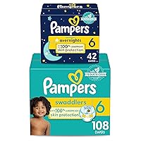 Pampers Disposable Diapers Size 6, Swaddlers One Month Supply (108 Count) + Overnight (42 Count)