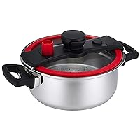 Meyer KAT-4.0RD Low Pressure Cooker, 9.4 inches (24 cm), 3.0 L (3.0 L), Stainless Steel, Glass Lid, Induction Compatible, 3-Layer Bottom Structure, Red