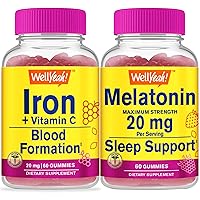 Iron+Vitamin C + Melatonin 20mg, Gummies Bundle - Great Tasting, Vitamin Supplement, Gluten Free, GMO Free, Chewable Gummy