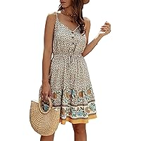 PRETTYGARDEN Women’s Floral V Neck Spaghetti Strap Button Down Sundress Swing Ruffle Summer Mini Short Dress