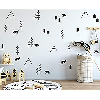 Woodland Animals, Trees and Mountains Wall Decals, Vinyl Stickers for Bedroom, Living Room, School, Nursery Wall Decals, Room Decor A44 (Black)