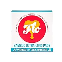 FLO Organic Bamboo Period Pads for Women, Biodegradable and Ultra-Thin with Wings, 10 Ultra Long (10 Count)