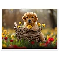 Golden Retriever Puppy All Occasions Greeting Card - Dog with Flowers from Unique Dogs Party Delights Collection - Large 5x7 Inch - Blank Inside with A7 Invitation Style White Envelope