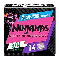 Ninjamas Nighttime Bedwetting Underwear Girls - Size S/M (38-70 lbs), 14 Count