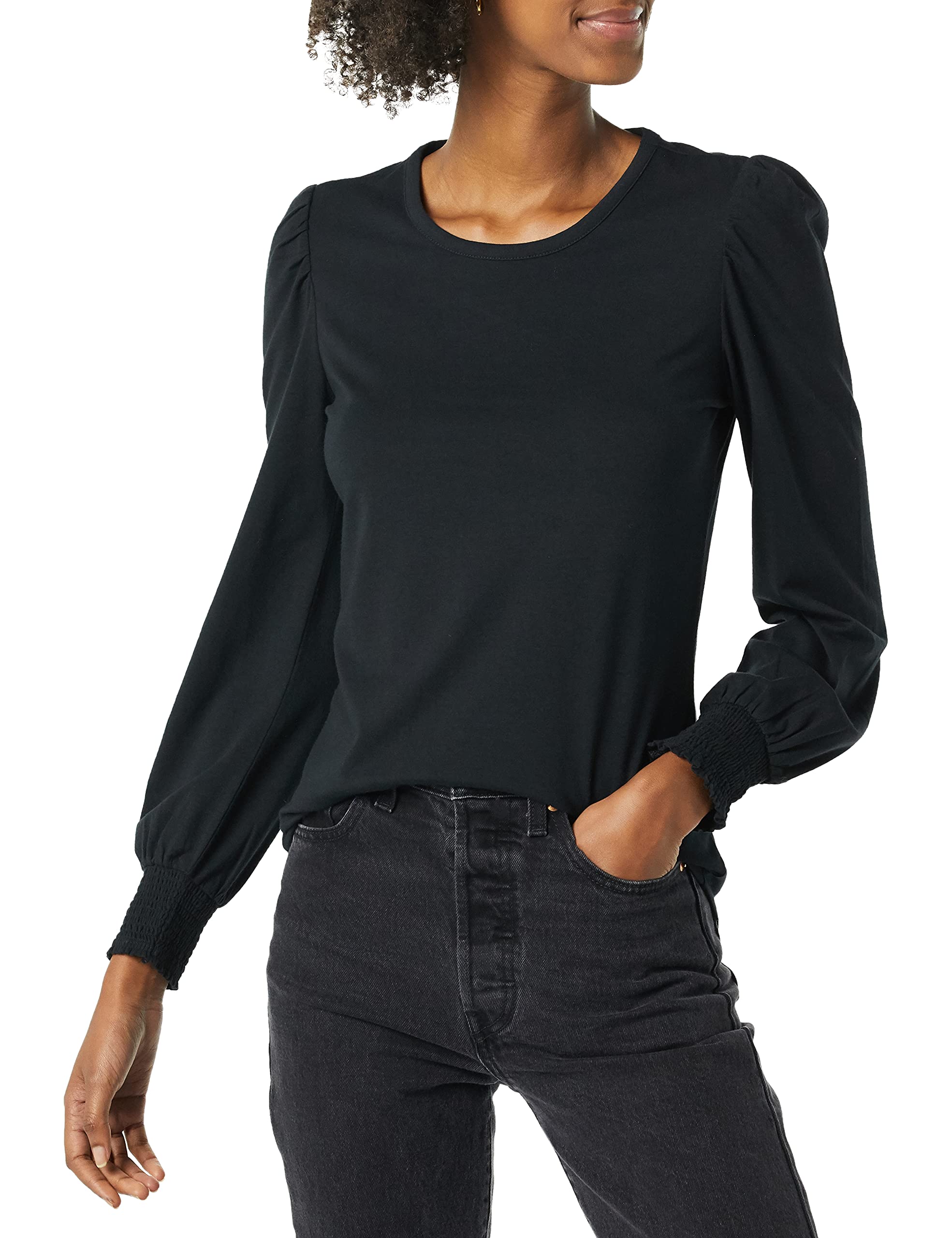 Amazon Essentials Women's Long-Sleeve Crewneck Smocked Cuff T-Shirt