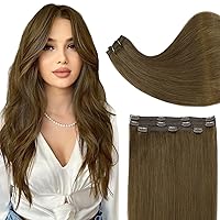 Full Shine Clip in Brown Hair Extensions Clip in Hair Extensions Human Hair Medium Brown for Short Invisible Hair Clip in Extensions for Women Silky Straight 60 grams 10 Inch 3Pcs