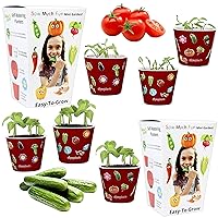 Window Garden Sow Much Fun Seed Starting, Vegetable Planting and Growing Kit for Kids, 3 Self Watering Planters, Soil, Seeds and Puffy Stickers. No Mess, Easy, Works Great! (Cherry Tomato)-(Cucumber)