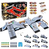KETIEE Ultimate Finger Skateboard Ramps, 9 in 1 Fingerboard Skatepark Deck Kit with 9 Ramps 5 Skateboards Mini Shorts & Acrylic Holder Extra Huge Half Pipe Finger Training Props for Kids New Year Gift