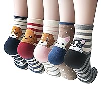 YSense 5 Pairs Cute Animal Socks for Women, Funny Dog Socks and Cool Cotton Art Painting Cat Socks Women