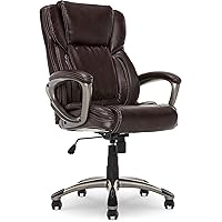 Serta Garret Executive Office, Adjustable Ergonomic Computer Chair with Layered Body Pillows, Waterfall Seat Edge, Bonded Leather, High-Back, Brown