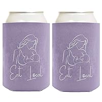 Breastfeeding Gifts Eat Local Mom and Infant 2-Pack Can Coolies Drink Coolers Purple
