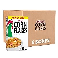 Kellogg’s Corn Flakes Cold Breakfast Cereal, 8 Vitamins and Minerals, Healthy Snacks, Family Size, Original (6 Boxes)