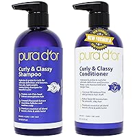 PURA D'OR Curly & Classy Shampoo & Conditioner Curl Hair Care Set For Luscious & Defined Curls, Nourishing Formula with Argan Oil, Castor Oil, Geranium Oil, Coconut Oil & Kukui Seed Oil