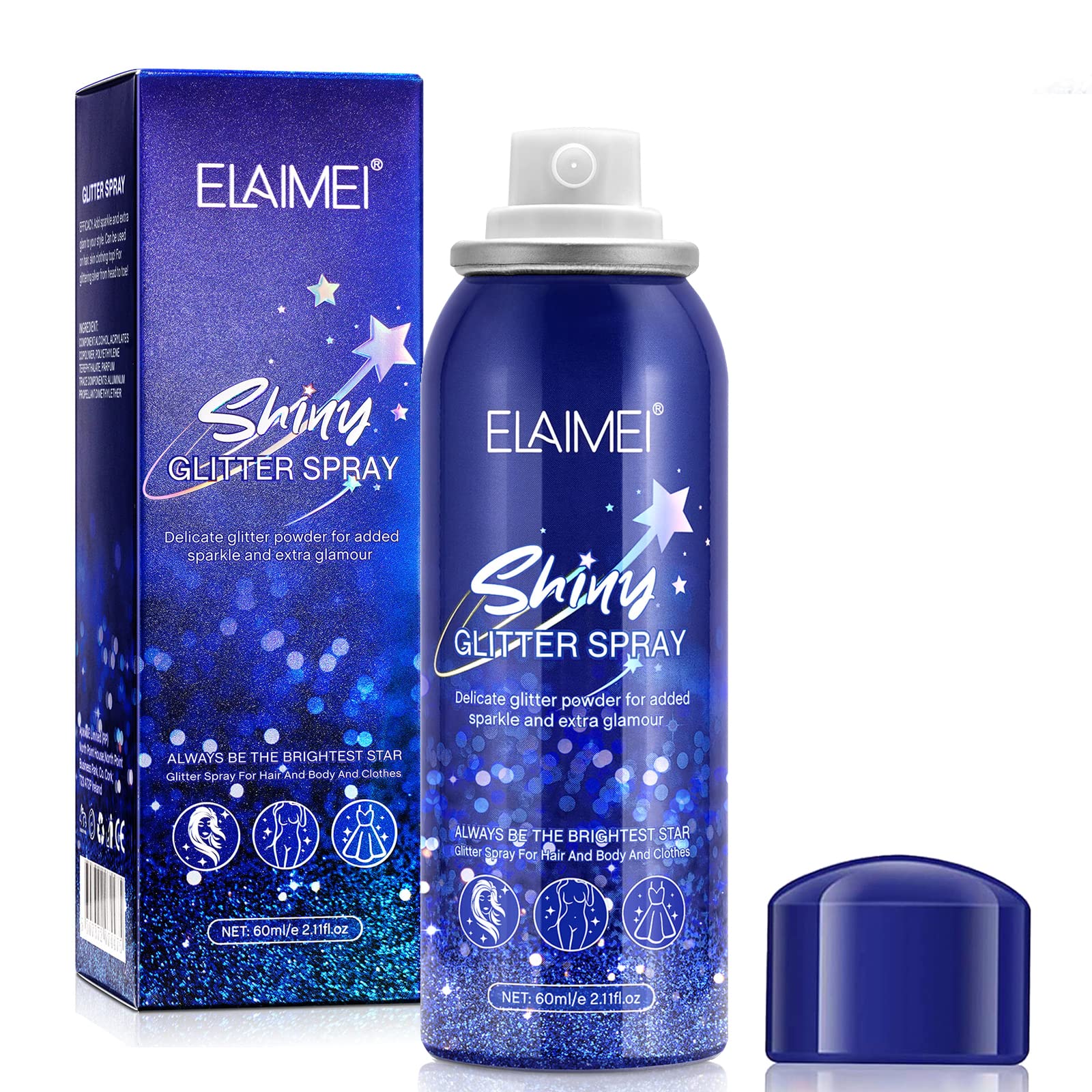 Shiny Glitter Spray, Body Glitter Spray, Hair Glitter Spray, Glitter Spray for Hair and Body (2.11 oz)