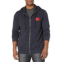 HUGO Men's Regular Fit Square Logo Jersey Hooded Zip Up Sweatshirt