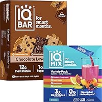 IQBAR Brain and Body Keto Protein Bars - 12 Count Chocolate Lovers Variety Low Carb, Vegan Bars & IQMIX Sugar Free Electrolyte Powder Packets - 8 Count Sampler Pack Keto Electrolytes with Lions Mane
