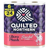 Quilted Northern Ultra Plush® Toilet Paper with Sweet Lilac & Vanilla Scented Tube, 3-Ply Bath Tissue White, 6 Mega Rolls (Pack of 1)