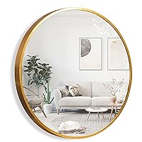 NeuType 36inch Round Mirror Circle Wall Mirror Metal Framed Wall Mirror Large Vanity Hanging Decorative Mirrors for Wall Bathroom Bedroom Living Room (Gold, 36